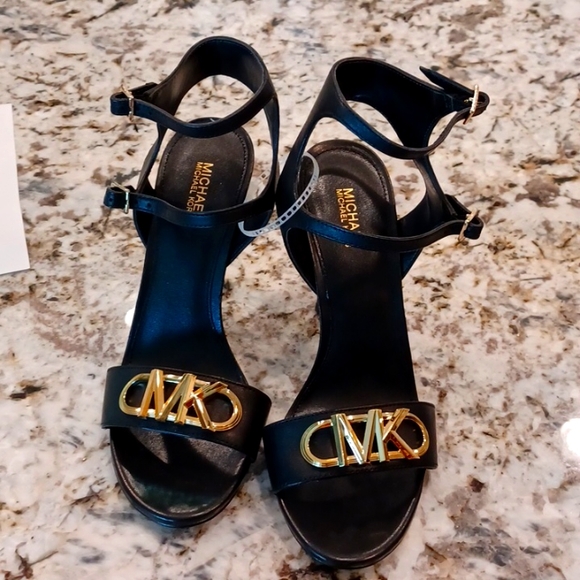 Michael Kors Parker Black Leather Strappy High Heel Sandals Women's Multi Sizes - Picture 8 of 13